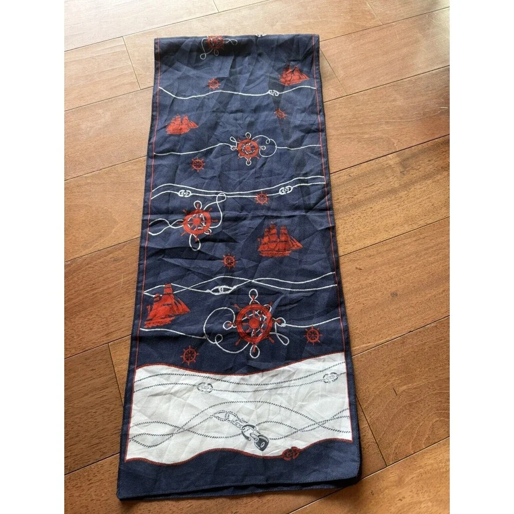Gim Renoir Nautical‎ Rectangle Scarf 55” x 11” Blue White Red